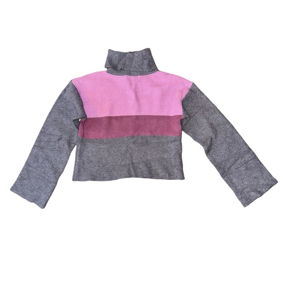 Lulus Cozy as Usual Grey & Pink Color Block Turtleneck Knit Sweater NWT - Picture 7 of 8